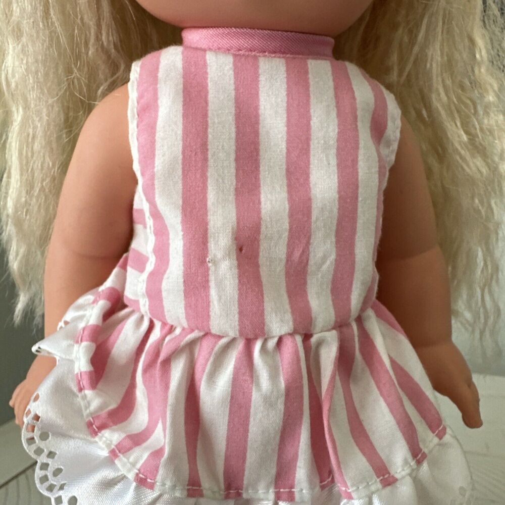 Vintage 1988 Little Miss Dress Up Mattel 80s Baby Doll Striped Dress Heart Cheek - Picture 3 of 16